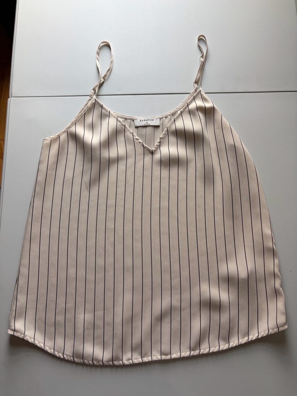 Babaton Aritzia Cream & Black Spaghetti-Strap Striped Flowy Top Sz XS